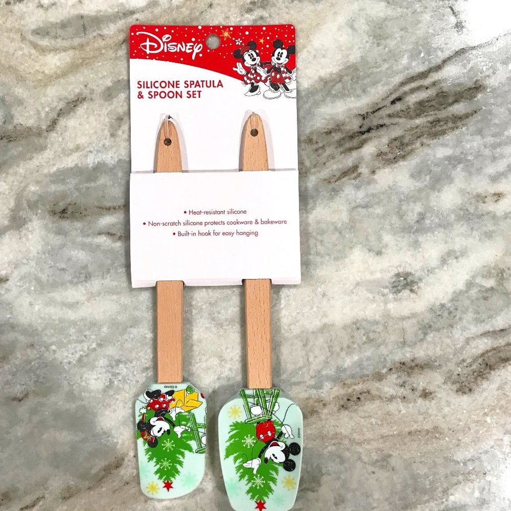 Disney Mickey & Minnie Mouse Christmas Silicone Spatula and Spoon Set NWT